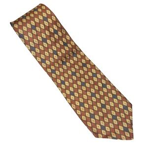 VTG Ferrell‎ Reed City of London Tie Mens Silk Rust Gold Geometric Italy 58x4